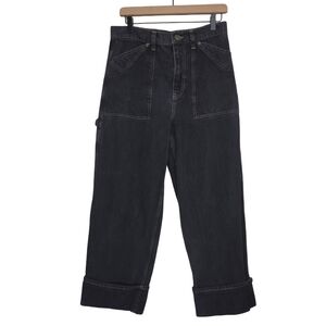 BDG | Straight Leg Cuffed Carpenter High Waist Ankle Jeans in Black Fade Wash
